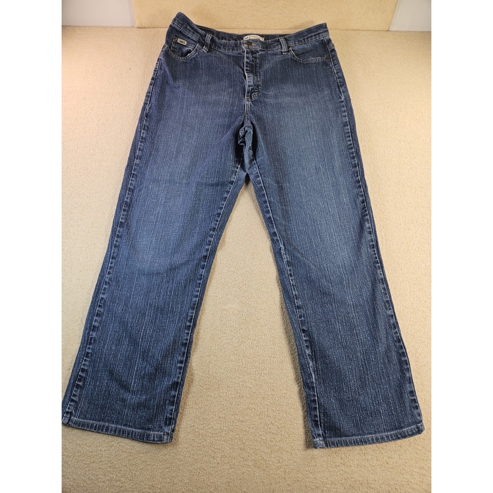 Lee Women's Size 16 Long Relaxed Straight Leg Jeans Medium Wash Stretch Denim